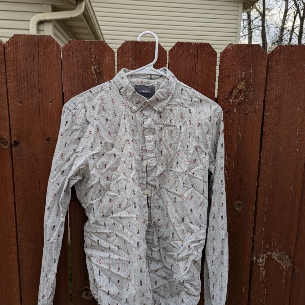 Bonobos Gray Casual Button Down Shirt - Medium - Tailored Slim Fit